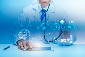 a doctor looking at files imported to the cloud