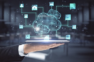 a man holding a laptop with a secure cloud storage
