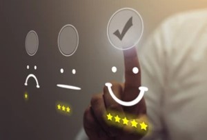 Man Happy Rating with 5 Stars