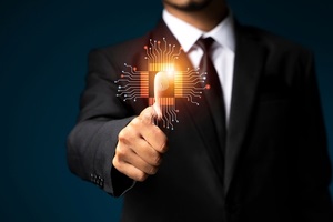business man fingerprint scanning and biometric authentication