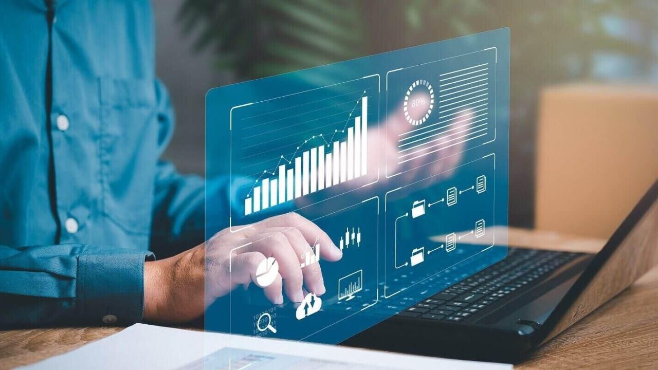 businessman use laptops to work on smart digital marketing and data management