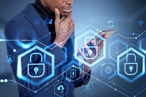 confused man with virtual lock screen