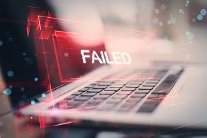 cyber security or personal data protection concept with digital red glowing failed sign in virtual glowing frame on modern laptop background