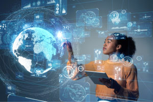 cybersecurity consultant utilizes the hologram for consulting purposes