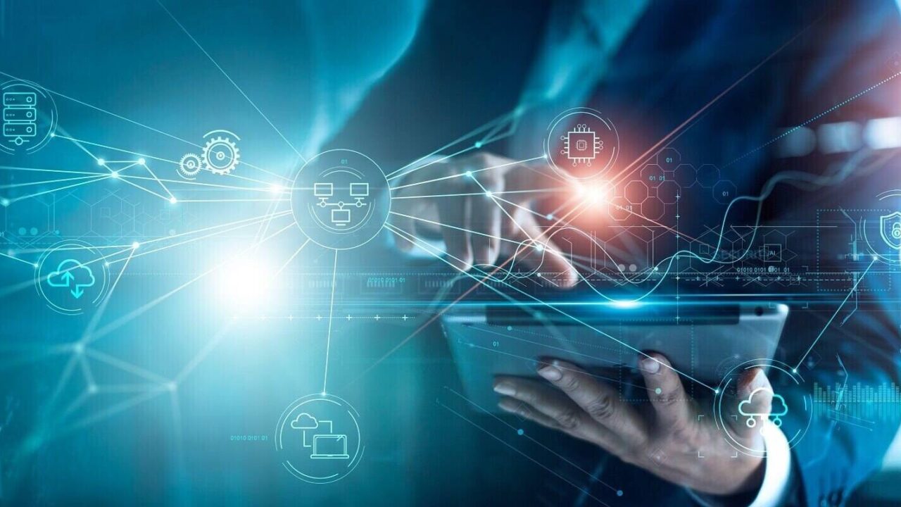 cybersecurity of data center with engineer working in a server room computer
