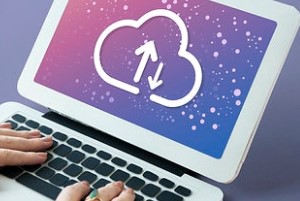 Cloud Upload-Download Symbol on Laptop Screen
