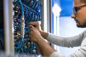 engineer working on server