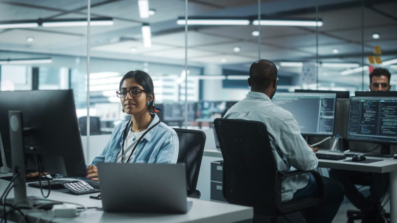 female software engineer wearing glasses develop inspirational