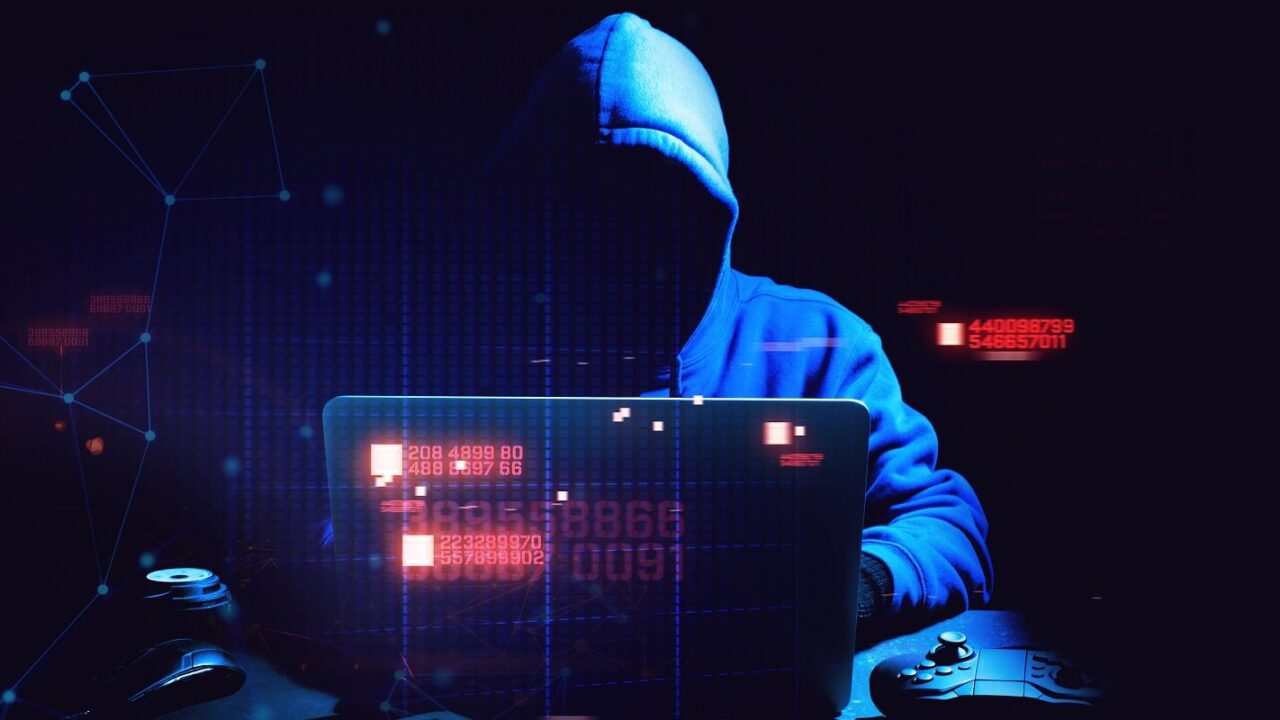 hacker man terrorist with virus computer attack to server network system