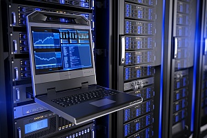 laptop connected to a network server to perform a network assessment for a client