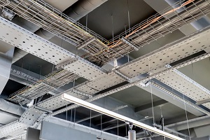 low voltage network cables of different colors on the ceiling