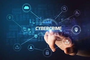man clicking on cybercrime on virtual screen