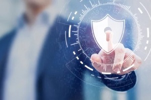 man clicking virtual security icon