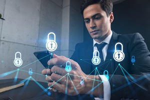 man in office working with Smartphone