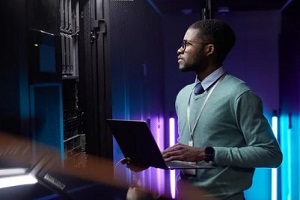 man in server room