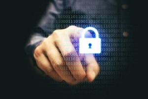 man touching a digital lock