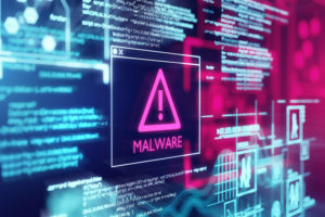 close up view at a computer screen with malware warning