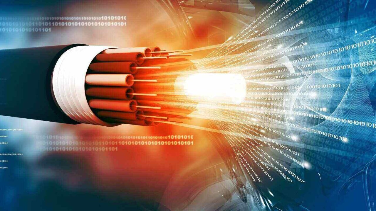 optical fiber cable with binary cods 3d illustration