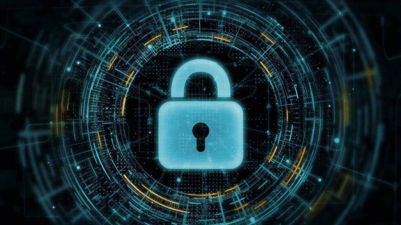 pad lock logo on glow futuristic hud interface background
