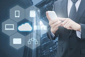 professional businessman connecting cloud internet smart phone