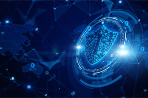 shield and keyhole icons in the visualizer of a IT security compliance training module