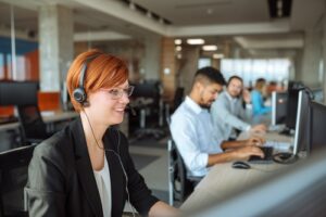 successful dispatcher working on a computer in the office