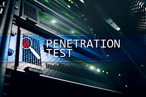 the words penetration test on top of a server rack at a business
