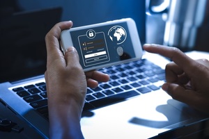 user typing login and password on smart phone the concept of cyber security